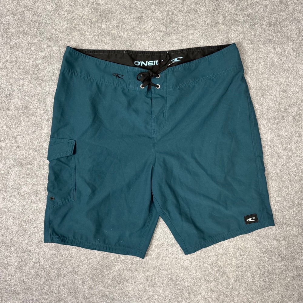 O'Neill Mens Board Shorts Size 33 Dark Teal Green Swim Trunks Cargo Pocket